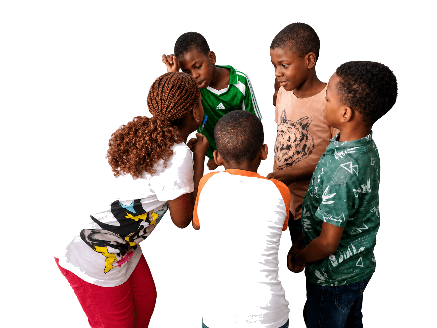 A team of five JENECONK learners collaborating on a maths learning project